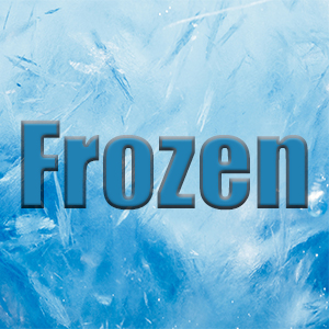 Text "Frozen" over a textured blue ice background