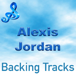 Stylized blue text featuring "Alexis Jordan Backing Tracks" on a light blue background with a treble clef symbol.