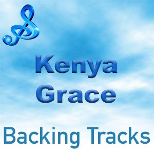 Logo with a treble clef and text "Kenya Grace Backing Tracks" against a cloudy sky background.