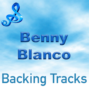 Blue text reading "Benny Blanco Backing Tracks" with a musical note icon on a cloudy sky background